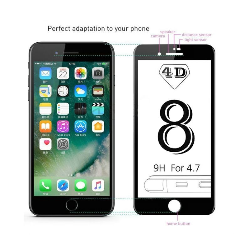 4D Стъклен протектор Full Cover за IPhone 7/8 (4,7"), Бял