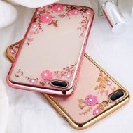 Луксозен гръб Flowers с камъни за Huawei Y6 2018/Y6 Prime 2018, Розово златен