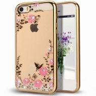 Луксозен гръб Flowers с камъни за IPhone 6/6S, Златен
