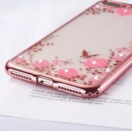 Луксозен гръб Flowers с камъни за IPhone 6/6S, Розово златен