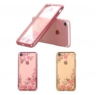 Луксозен гръб Flowers с камъни за IPhone 7/8, Розово златен