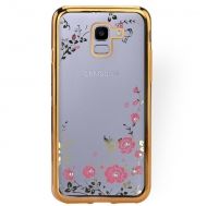 Луксозен гръб Flowers с камъни за Samsung J600 Galaxy J6 2018, Златен