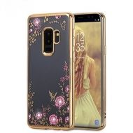 Луксозен гръб Flowers с камъни за Samsung J600 Galaxy J6 2018, Златен