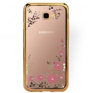 Луксозен гръб Flowers с камъни за Samsung J415 Galaxy J4 Plus 2018, Златен