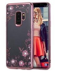 Луксозен гръб Flowers с камъни за Samsung A605 Galaxy A6 Plus 2018, Розово златен