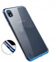 Силиконов прозрачен кейс New Electro за Samsung A105/M105 Galaxy A10/M10, Синя гланцирана рамка, Прозрачен