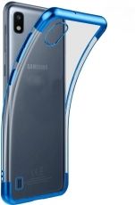 Силиконов прозрачен кейс New Electro за Samsung A105/M105 Galaxy A10/M10, Синя гланцирана рамка, Прозрачен