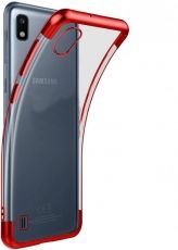 Силиконов прозрачен кейс New Electro за Samsung A105/M105 Galaxy A10/M10, Червена гланцирана рамка, Прозрачен