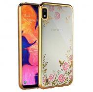 Силиконов гръб Flowers с камъни за Samsung А105 Galaxy А10, Златен