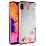 Силиконов гръб Flowers с камъни за Samsung A105 Galaxy A10, Розово златен